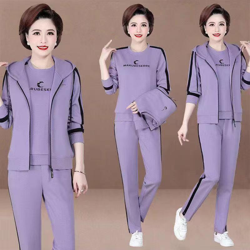 Product Introduction of Bộ Đồ Quần Áo Thể Thao, Ba Mảnh, Dành Cho Phụ Nữ Trung Người Già Và Cao Tuổi, Mùa Xuân Và Mùa Thu, Có Mũ Trùm Đầu, Ngoại Cỡ, Dáng Rộng Vừa Vặn, Thời Trang 4