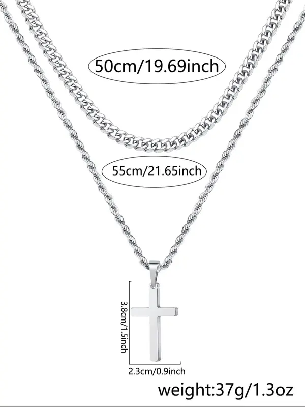 Men's Simple Cross Pendant Necklace, 2counts Stainless Steel Neck Jewelry for Party, Daily Clothing Decor, Trendy All-match & Exquisite Jewelry for Gift 1