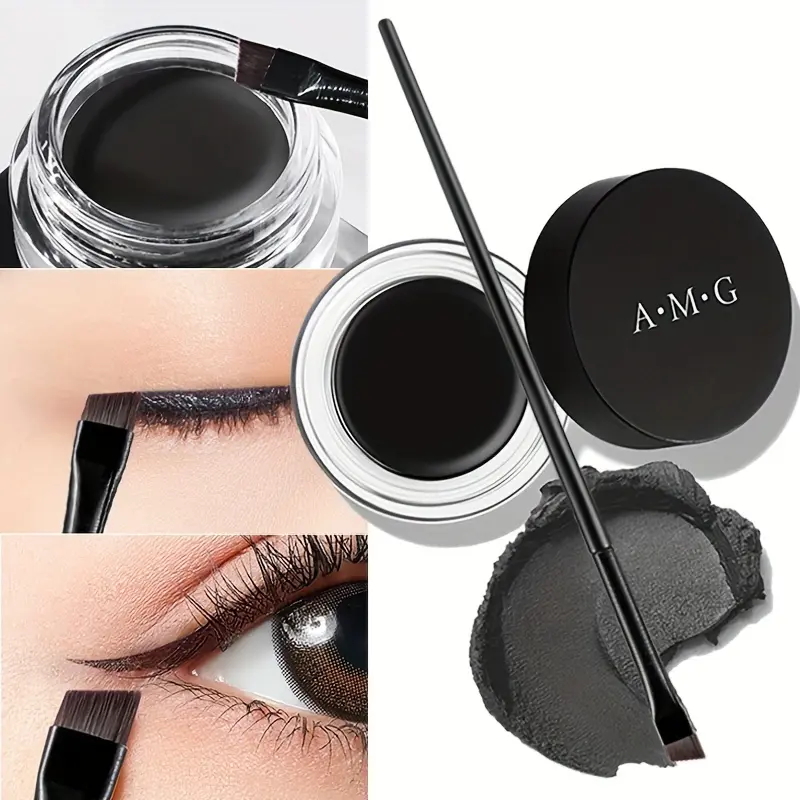 Bộ Gel Kẻ Mắt, 2 Cái / bộ, Nhanh Khô, Lâu Trôi, Kem Kẻ Mắt, Với Bút Kẻ Mắt Góc Cạnh Siêu Mỏng, Cọ Mắt, Không Thấm Nước, Chống Mồ Hôi, Bộ Làm Đẹp Cosmetic Mỹ Phẩm Trang Điểm