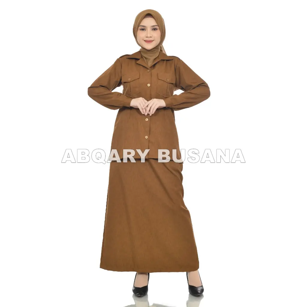 Seragam PNS Wanita Khaki - Setelan Dinas Pemda Terbaru - Baju PNS Wanita Saku Atas - Outfit Pemda Wanita Modern - Seragam Kerja Resmi Wanita