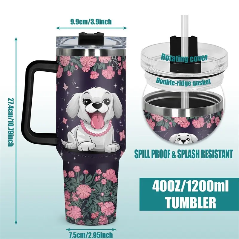 Dog Pattern Tumbler,   1 Count 40oz Stainless Steel Insulated and Durable Water Bottle with Lid, Birthday Gift for Friend 1