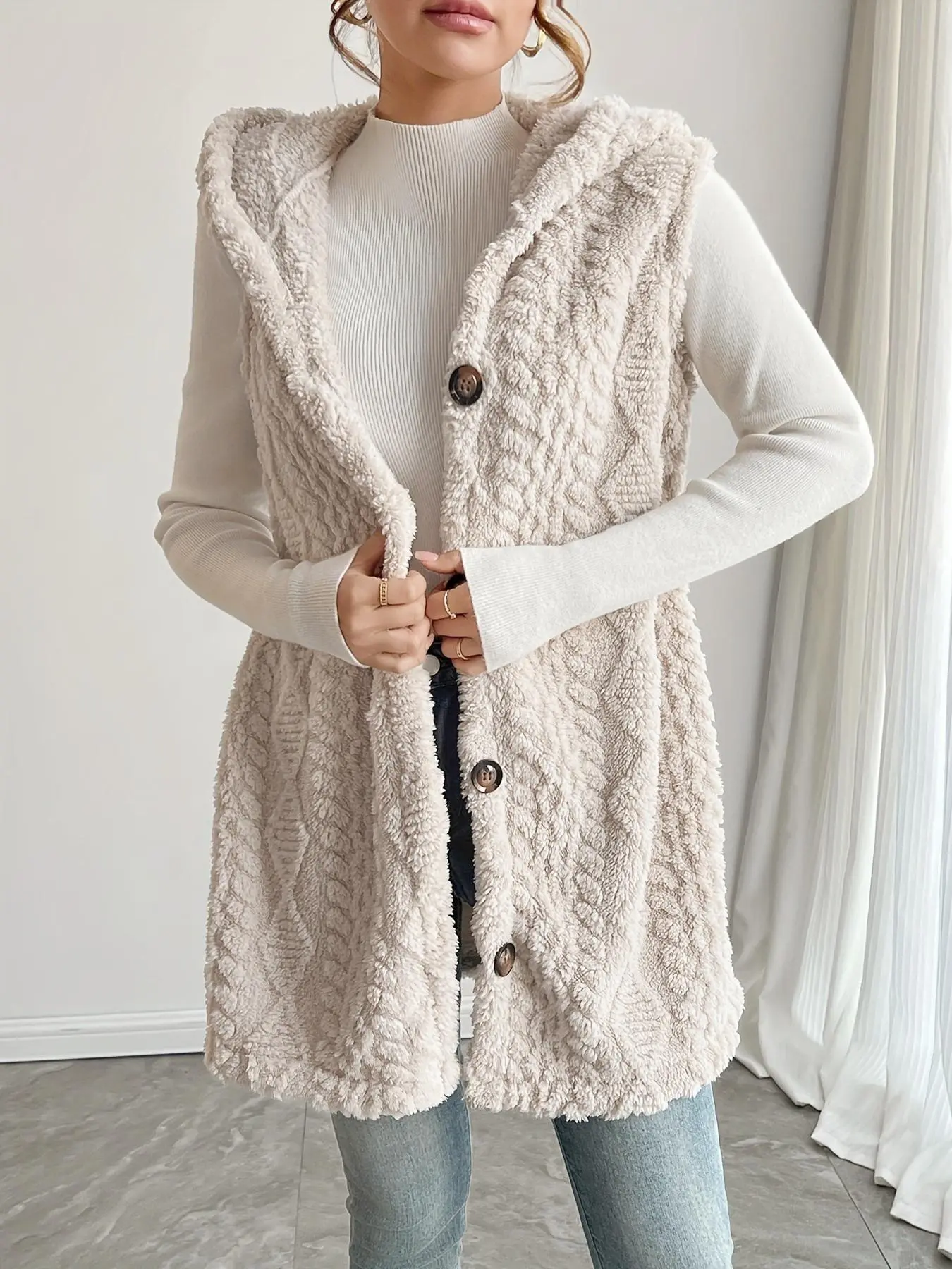 Women's Solid Color Knit Vest Coat, Casual Sleeveless Button  Front Outerwear for Daily Wear, Ladies Clothes for All Seasons