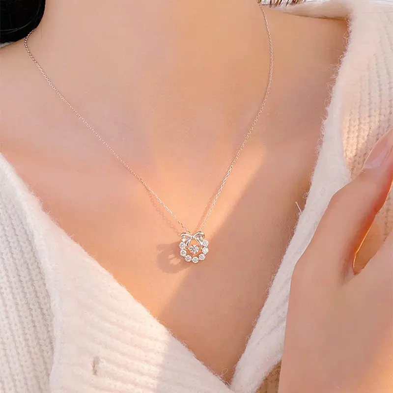 Vòng Cổ Thép Titan, Thiết Kế Biểu Tượng Cảm Xúc Nút Thắt Bướm, Kim Cương Lấp Lánh Năng Động Dành Cho Phụ Nữ, Dễ Phối Đồ, Thiết Kế Hình Trái Tim Tinh Tế Dây Chuyền Xương Đòn