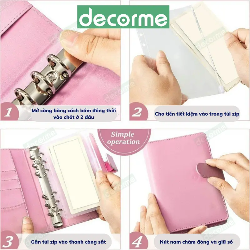 Túi zip sổ tiết kiệm DecorMe túi zip A6 đựng tiền, đồ cá nhân, gắn sổ tiết kiệm, sổ tay tiện lợi chống nước 2