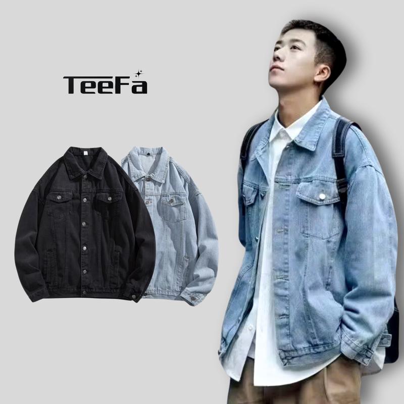 Áo Khoác Jean Nam Áo Khoác Bò Nam Unisex IMAN Form Rộng phong cách Basic Hàn Quốc Menswear Denim Nhung Jacket Có Cổ Màu Đen