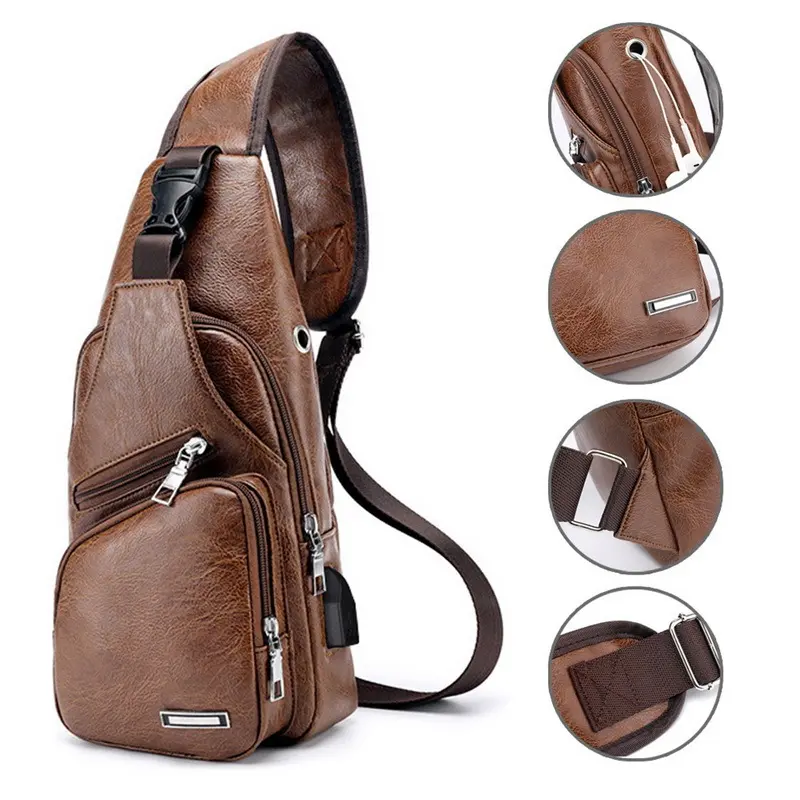 Túi đeo chéo unisex nam có cổng usb nối cáp sạc tiện lợida PU chống nước 3 ngăn thời trang hàn quốc  T3 T235 1
