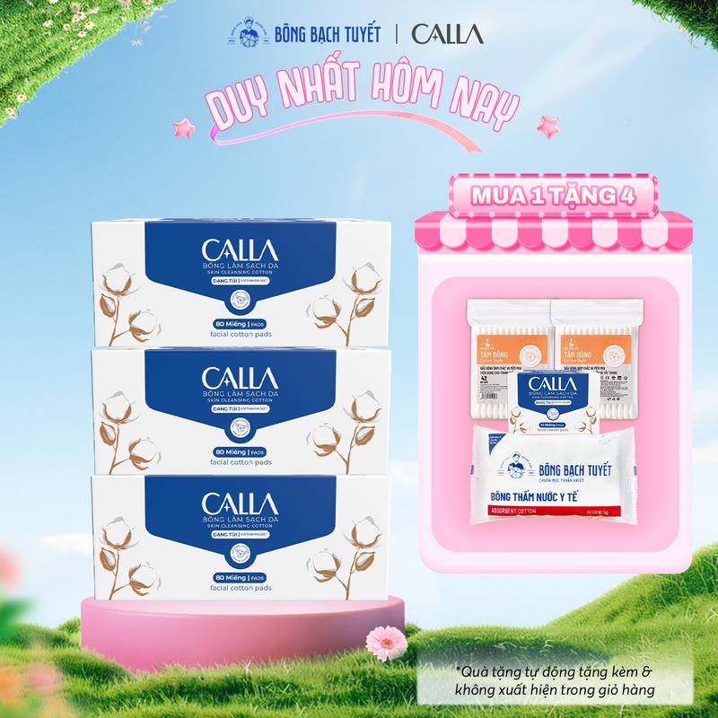 Combo 3 Bông tẩy trang Bông Bạch Tuyết Calla Xỏ Ngón, làm sạch da 80 miếng/hộp Skincare