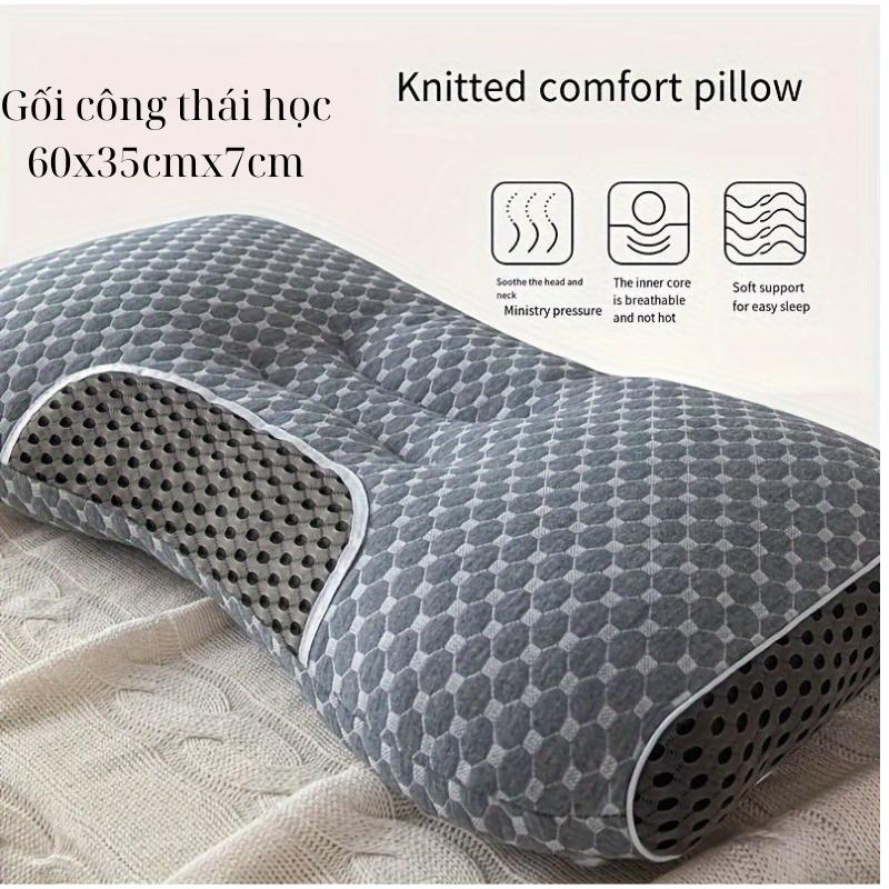 Gối SPA dệt kim 3D SOVBEAN màu xám - Bảo vệ đốt sống cổ, massage, giúp ngủ ngon chăm sóc sức khoẻ gia đình - 1 chiếc gối công thái học