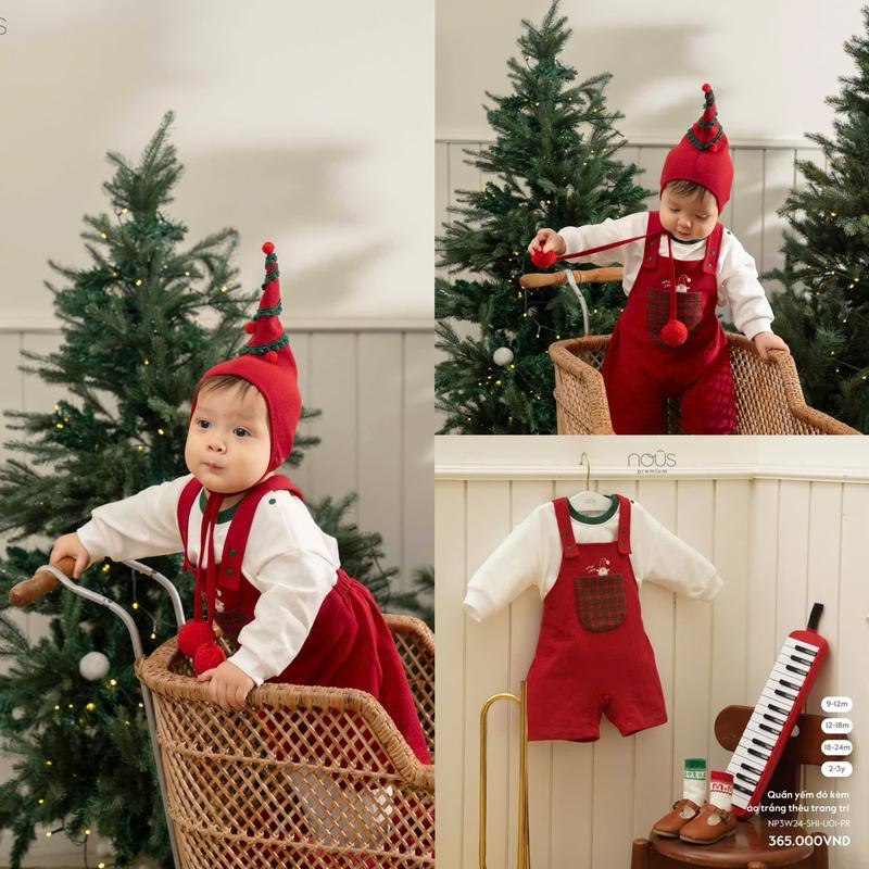  Nous X-mas Set Quần Yếm Và Áo Cao Cấp Vải Mềm Mịn Cho Bé Trai Và Bé Gái Từ Sơ Sinh 
