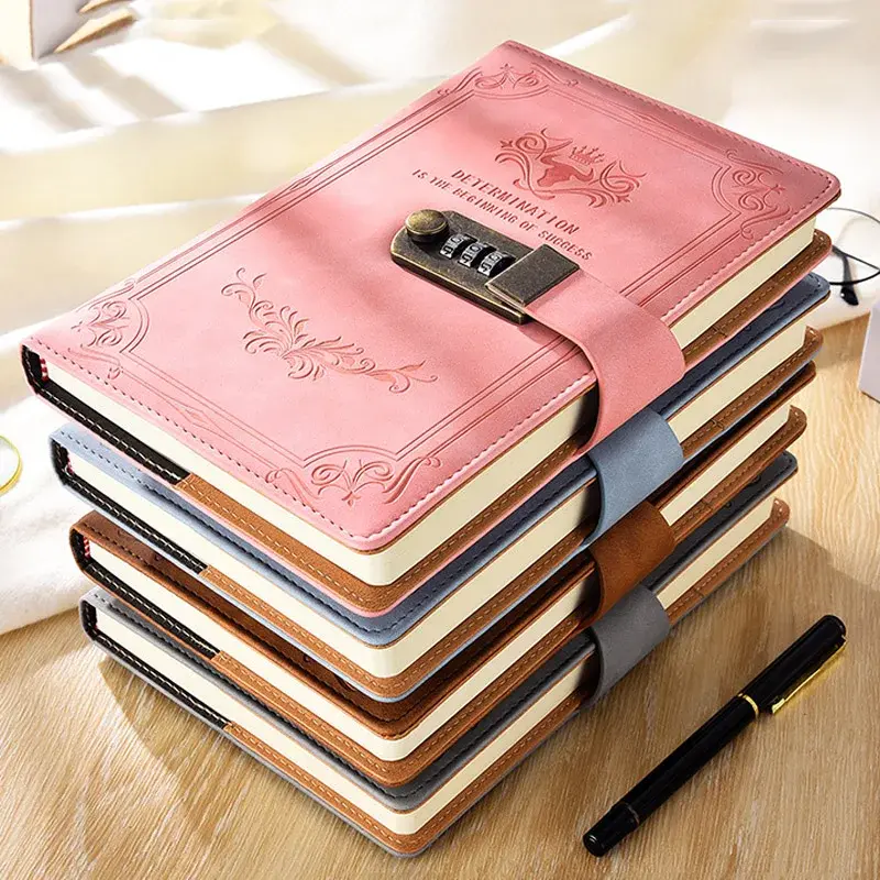 Buku Kata Sandi Retro A5 200 Halaman dengan Kunci Buku Harian Tebal Kreatif Buku Catatan Siswa Alat Tulis Buku Catatan Binder toddi Buku Catatan Harian Notebook Cover Kulit Kunci Password A5 - TD100