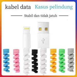 1 set pelindung kabel data spiral warna warni ujung kabel data