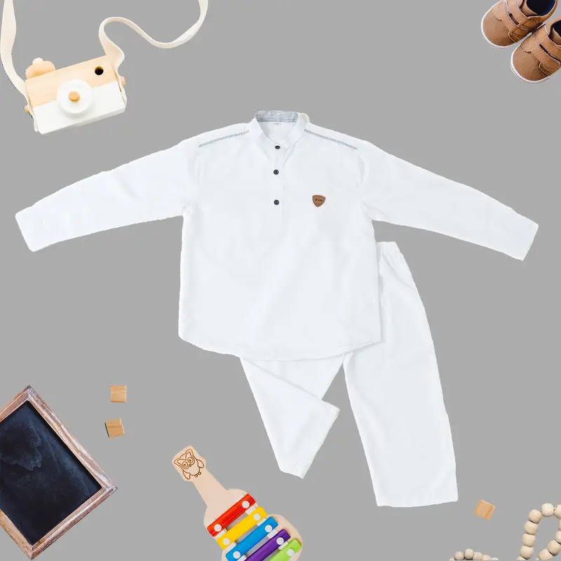 Setelan Koko Kurta Putih Lengan Panjang Anak Laki-Laki nuraz kidz  usia 1 tahun hingga 11 tahun Muslim Baju Katun 3
