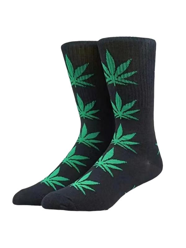 Men's Plants Print Crew Socks, Casual Comfy Breathable Mid-calf Socks for Daily Outdoor Wear, Men's Socks for All Seasons 2