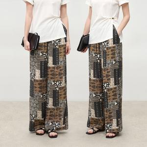 Retro-Printed Wide-Leg Pants with Drawstring Waist