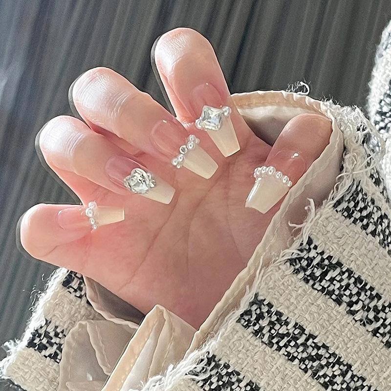 Red Book Popular Wearing Nail Medium and Long Milk White French 9K Glass Diamond Nail Art Finished Nail Sticker Nail Art Hot Selling Multi-choice Nail Art nail  sticker 2