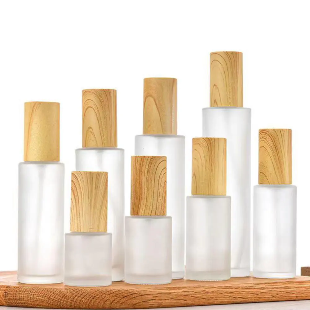 Refillable Wood Frosted Glass Spray Bottle Convenient Frosted Glass Spray  Pump 20/30/50/100ML Wood Liquid Sprayer for Skincare Haircare Room