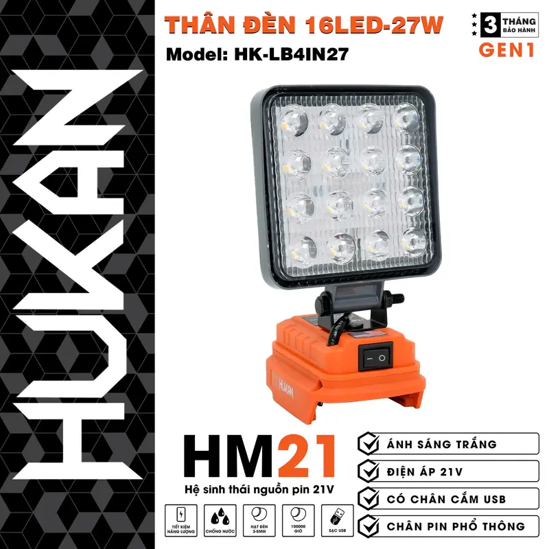 Thân đèn 16 bóng - 27w và đèn 30 bóng -48w  led dùng pin HUKAN sử dụng chân pin phổ thông 1