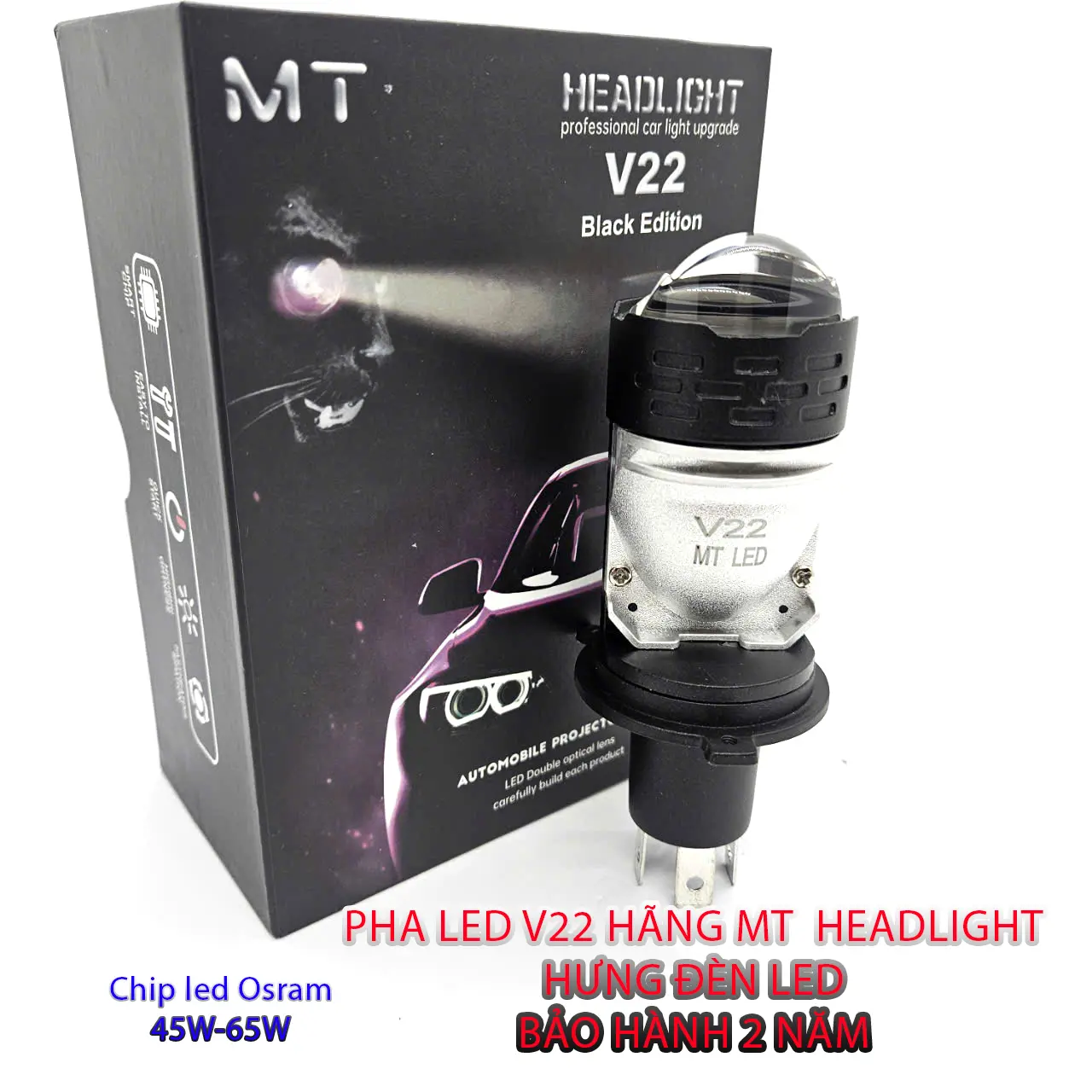 [Hãng MT] Đèn Pha Bi Cầu V22 Pro Utrall MT-55W chip led OSRAM chân H4 cho oto, xe máy v20 ultra