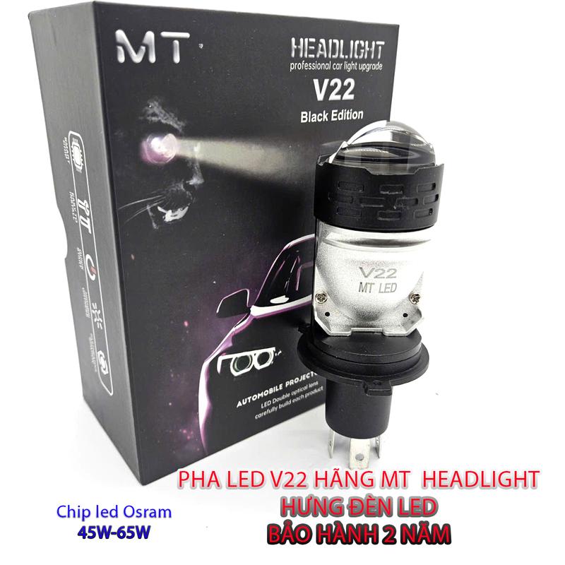 [Hãng MT] Đèn Pha Bi Cầu V22 Pro Utrall MT-55W chip led OSRAM chân H4 cho oto, xe máy v20 ultra
