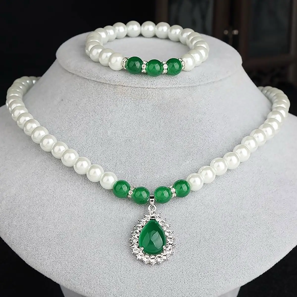 Bộ trang sức ngọc trai tổng hợp mặt đá giọt nước lấp lánh - Sang trọng Phù hợp cho nữ