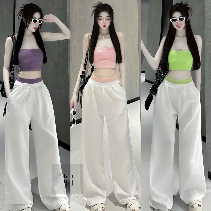 Sét Áo quây thun THUHOANG4994 quần xuông đũi mỏng phối cạp chun Nữ