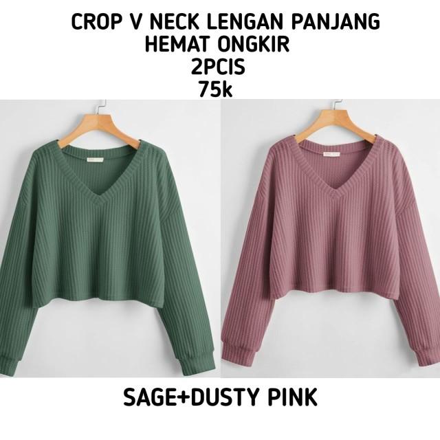 Product Introduction of Promo 2pcis Crop V Neck Lengan Panjang Wanita - Baju Knitwear Nyaman - Formal, Midi kemeja vest jumbo 11