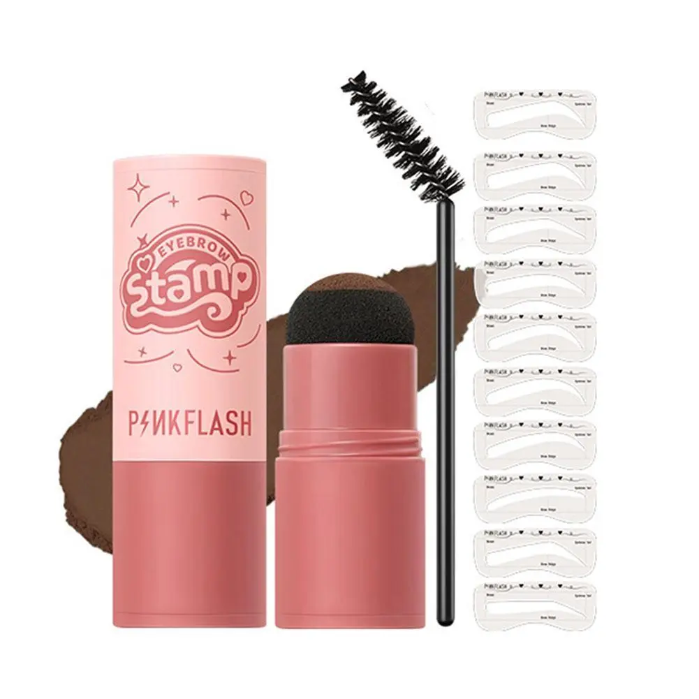 PINKFLASH Eyebrow Powder 3 IN 1 Multi-use Waterproof Stamp With 10 Reusable Stencil Set Long J5Q7