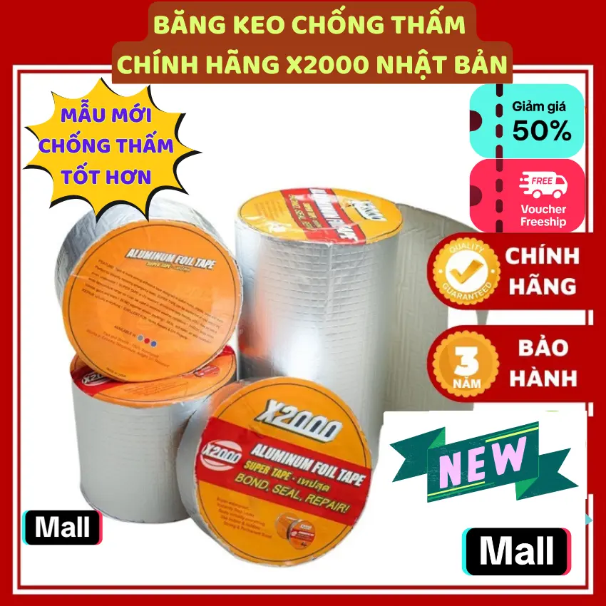 Băng Keo Chống Thấm Siêu Dính X2000 Nhật Bản Chính Hãng (Mẫu Mới_Nhiều keo hơn, dính hơn, dày hơn ,bền hơn)