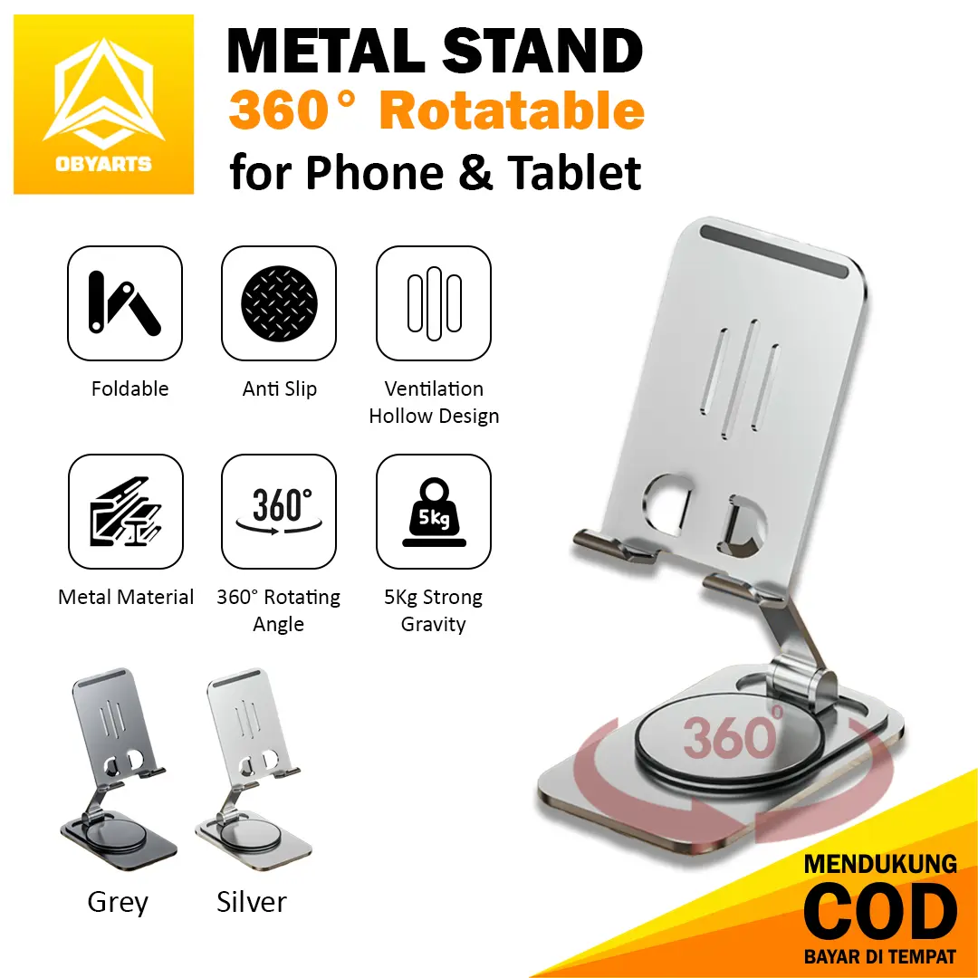 Metal Stand 360 Degree Rotatable Foldable for Phone and Tablet Stand Holder Adjusstable Aluminium Anti Slip