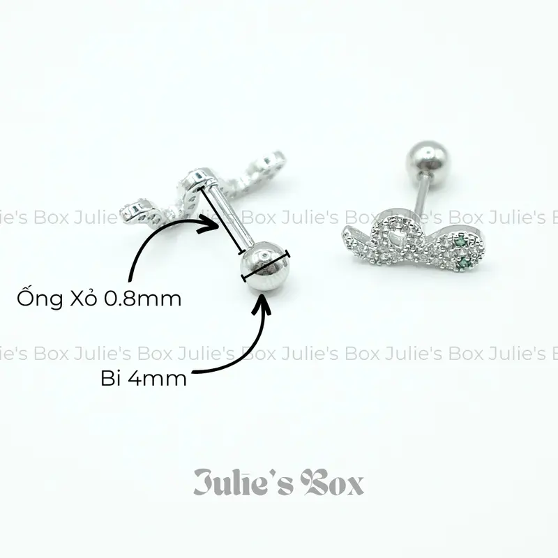 [1 Chiếc] [BẤM] Khuyên Tai THANH BẠCH XÀ Đính Đá Không Gỉ Sét Không Ngứa julies box 66 2