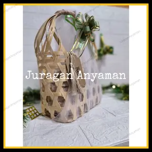 Tas Anyaman Bambu 20x10x15 Kemasan Kue Kering isi 2 Toples 1000ml - Tas Cookies Souvenir Hamper Hari Raya Imlek Natal Idul Fitri Ramadhan Lebaran