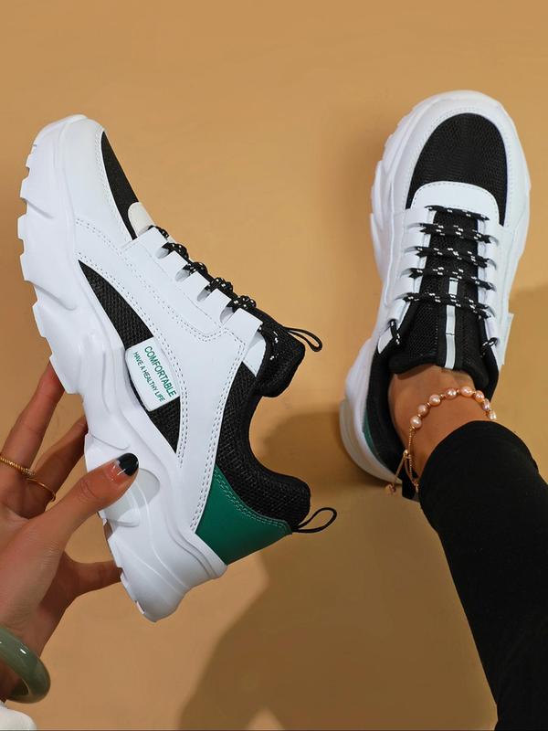 Women's Summer 2024 New Arrival Colorblock/Solid Color Front Low Top Platform Sneakers, Comfortable Running Sports Shoes, Chunky Walking Runner Footwear, 4