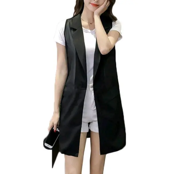 Blazer Linen Rompi Wanita Polos Tanpa Lengan Model Terbaru Jepang Korea - Outer Semi Blazer Remaja Dewasa Wanita Kekinian - Hitam - Baju, Putih 1