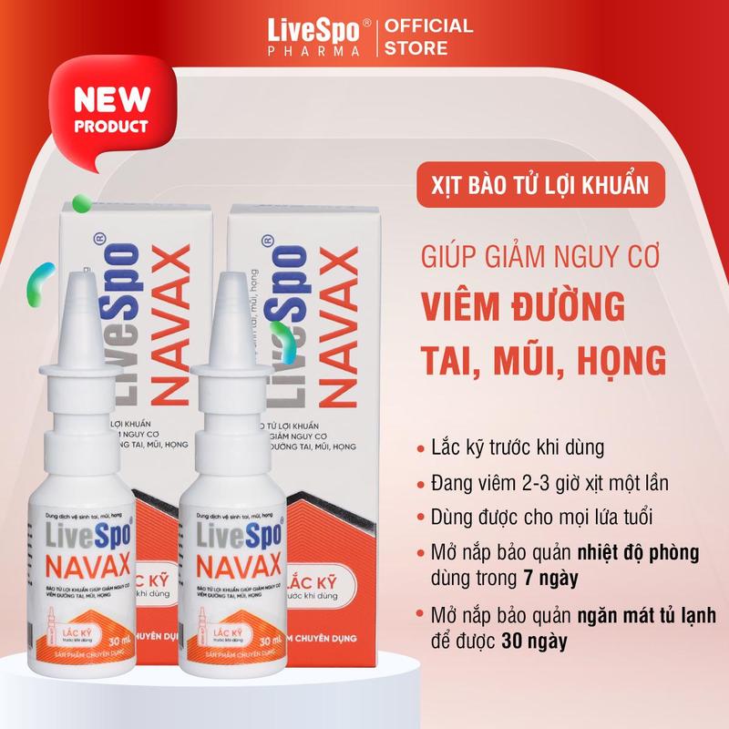 2 Bình xịt LiveSpo NAVAX 20ml cho trẻ viêm đường tai, mũi, họng, - Nước muối sinh lý cho Trẻ chứa 20 tỷ bào tử lợi khuẩn