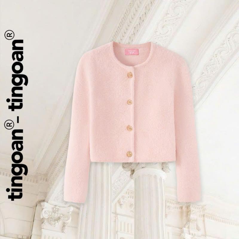 TINGOAN - Áo len lông bông hồng nhạt dáng lửng phối cúc kim loại LISA LOVE TOP/PK