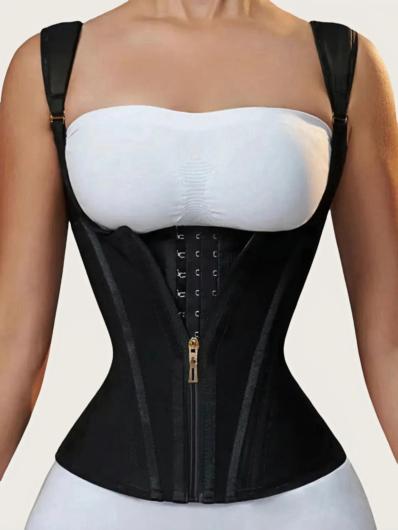 Women's Solid Color Zipper Open Bust Shapewear Top, Adjustable Hook & Eye Closure Shapewear Waist Trainer, Tummy Control Girdle High Waist Shaper, Shapewear for Women