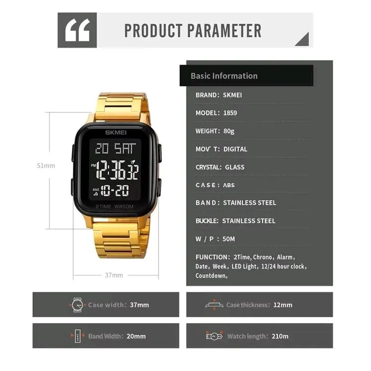 SKMEI 1859 | JAM TANGAN PRIA DIGITAL SPORT | RANTAI STAINLESS STEEL 5