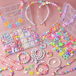 DIY Mainan Kreatif Anak-Anak Mainan Kreatif Kalung Manik-manik 24 Kotak Aksesoris Anak Perempuan Tenun Manik-manik 3D Manik-manik Kalung Gelang Mainan Puzzle Puzzle Mainan Kalung Kreatif DIY Anak-Anak