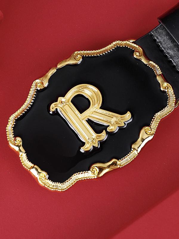 Men's Vintage Letter Pattern Decorative Belt, PU Leather Buckle Belt, Business Casual Waistband for Trousers, Fashion Clothes Accessories for Daily Clothing Decoration, without Box 4