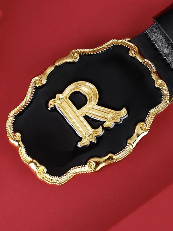 Men's Vintage Letter Pattern Decorative Belt, PU Leather Buckle Belt, Business Casual Waistband for Trousers, Fashion Clothes Accessories for Daily Clothing Decoration, without Box 4