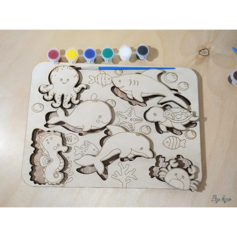 Bộ Xếp Hình Tô Màu Động Vật Cao cấp kích thước 300x200x8mm kèm cọ vẽ và màu sơn. 7