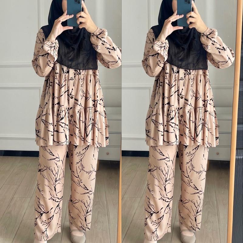 ONE SET PIYAMA RAYON VISCOSE / PIYAMA RAYON PREMIUM / PIYAMA KOMBINASI / PIYAMA MOTIF ADA SIZE S M L XL Setelan 6