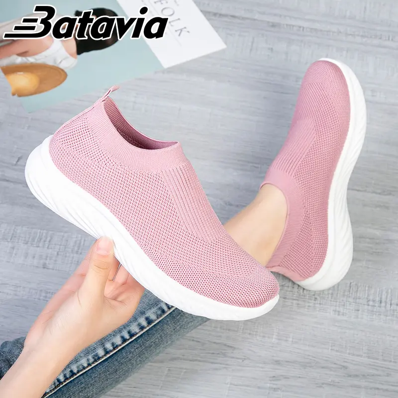 Batavia Sepatu olahraga premium perempuan terbaru rajut adem antislip antiaus sepatu lari anak perempuan  Sport Pink Hitam Abu Grey kanvas  sekolah Onlinemall N6 8