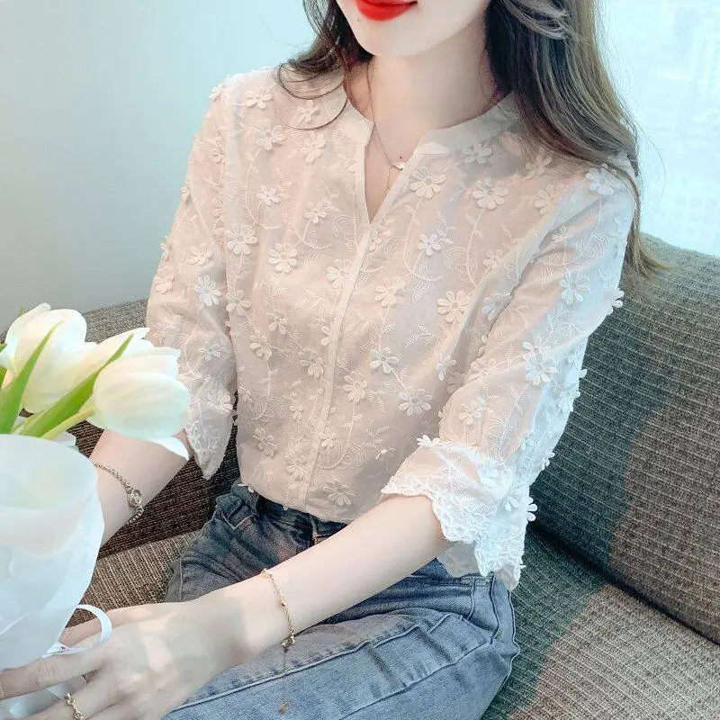 Áo Cánh Ren Thời Trang Nữ, Không Tay Và Tay Áo, Cỡ L, Thêu Hoa, Phong Cách Mùa Hè, LUE-2023, XF-134