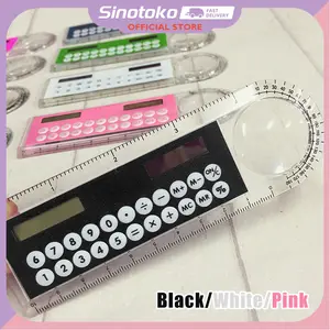 2 in 1 Penggaris Kalkulator Solar Mini 15cm – Alat Tulis Multifungsi 8 Digit, dengan Kaca Pembesar, Portabel untuk Sekolah & Kantor