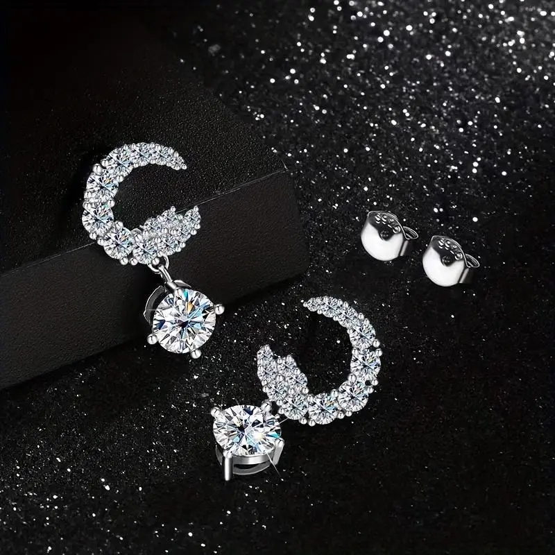 Elegant Moon & Stars Dangle Earrings with Moissanite - Sparkling, Hypoallergenic, Perfect for Daily Wear & Parties, Daily Earrings|Celestial Design|Hypoallergenic Earrings