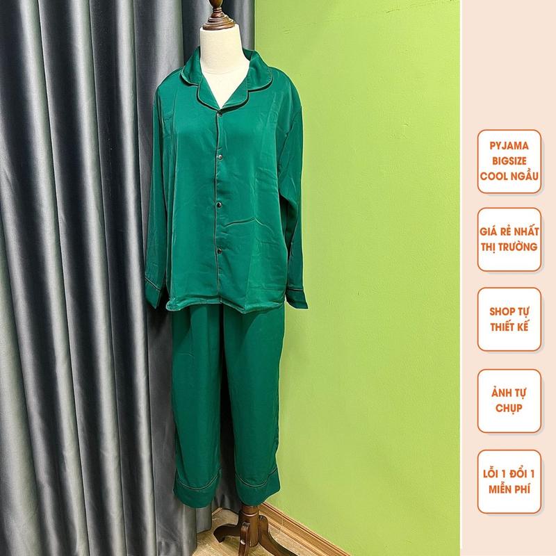  Bộ Pijama Bigsize xanh rêu trơn tay dài mặc nhà dành cho nữ mẹ bầu từ 40kg - 90kg. 