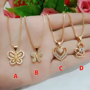 Perhiasan Fashion Wanita Kalung Titanium 4 Pilihan Motif Terbaru Full Permata Emas