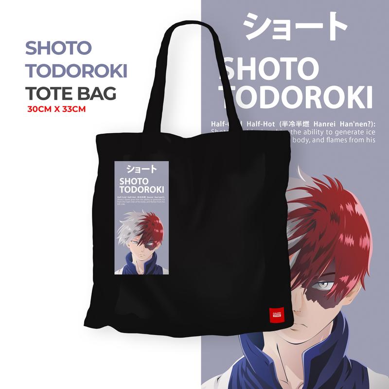 TOTEBAG TODOROKI SHOTO My Hero Academia Totebag Canvas Anime Premium / Totebag Hitam Resleting 1