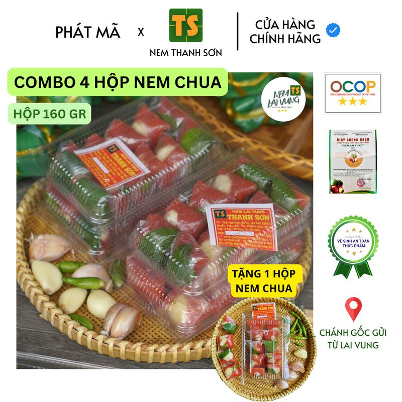 4 Hộp Nem Chua Tỏi Ớt Màu Đỏ - Mỗi Gói 160gr Gồm 10 Chiếc Nem - Đặc sản Lai Vung